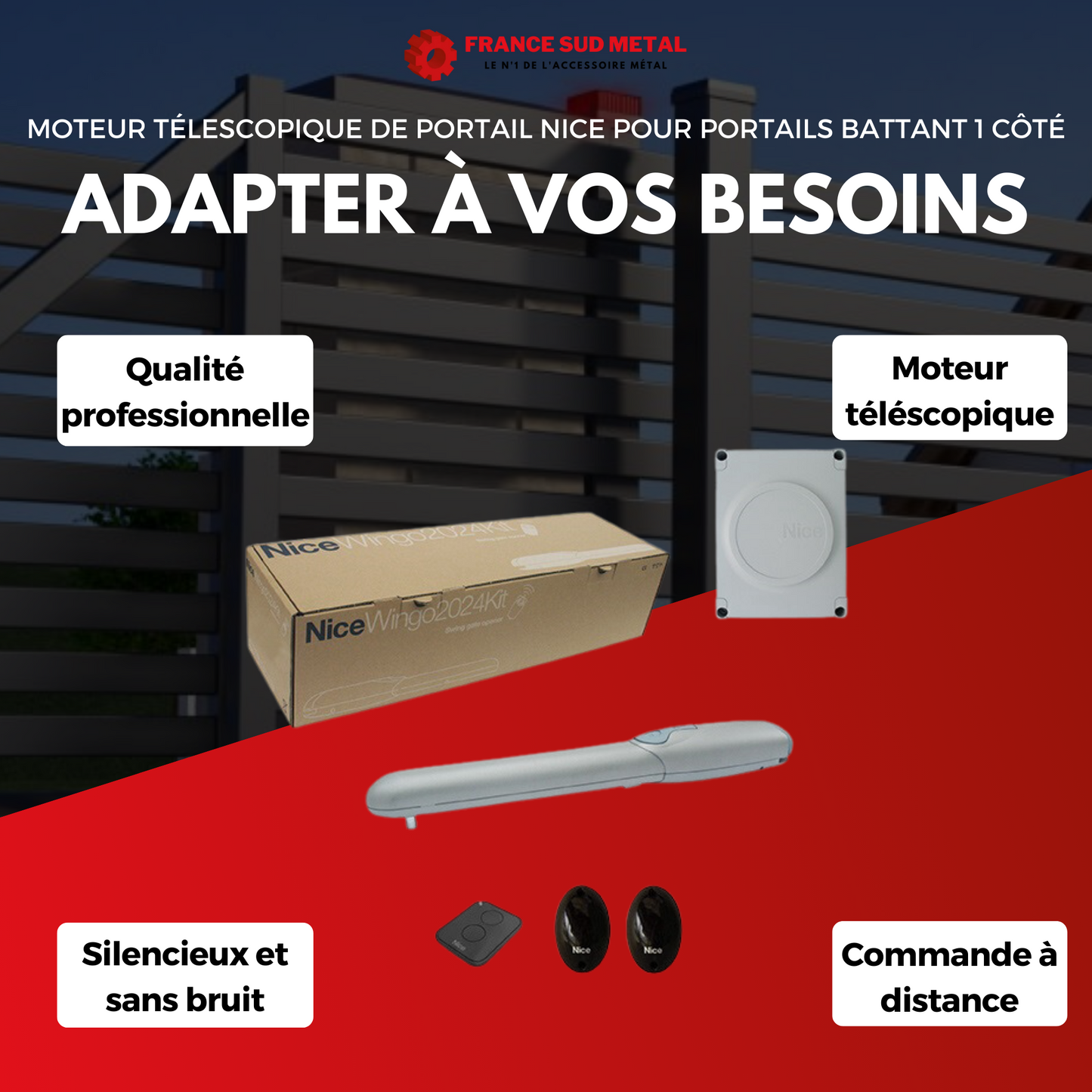 MOTEUR TÉLESCOPIQUE DE PORTAIL NICE POUR PORTAILS BATTANT