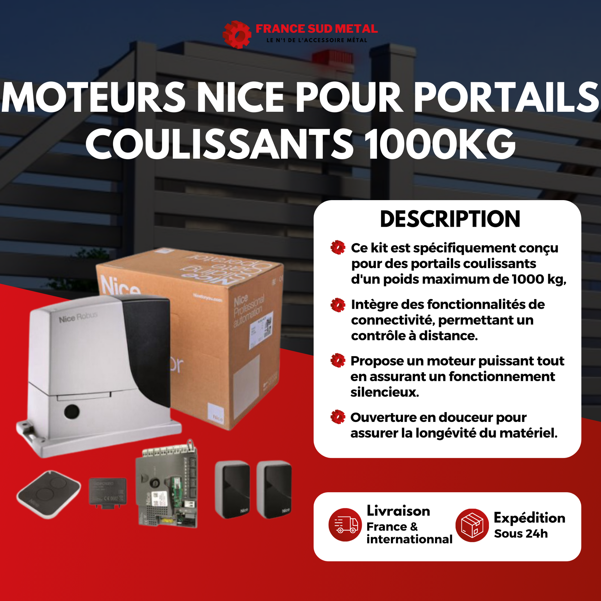 MOTEUR NICE POUR PORTAILS COULISSANTS 1000KG